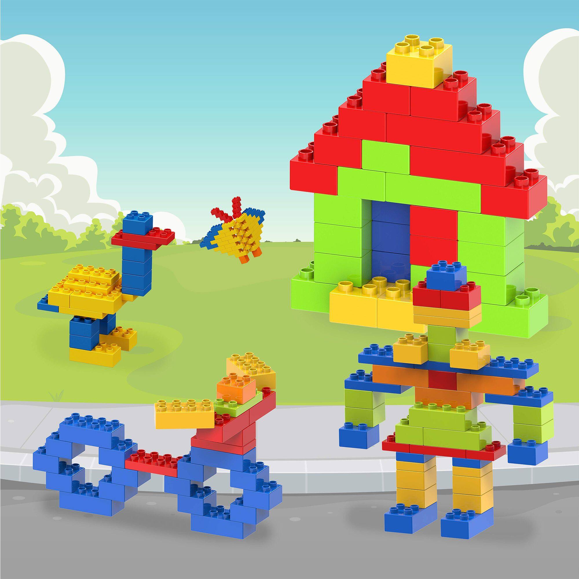 Alt View 3. PicassoTiles - PICASSO-TILES 200PCS Large Construction Brick Building Blocks Set, STEM Toy Playset with 5 Colors & 4 Shapes for Kids.