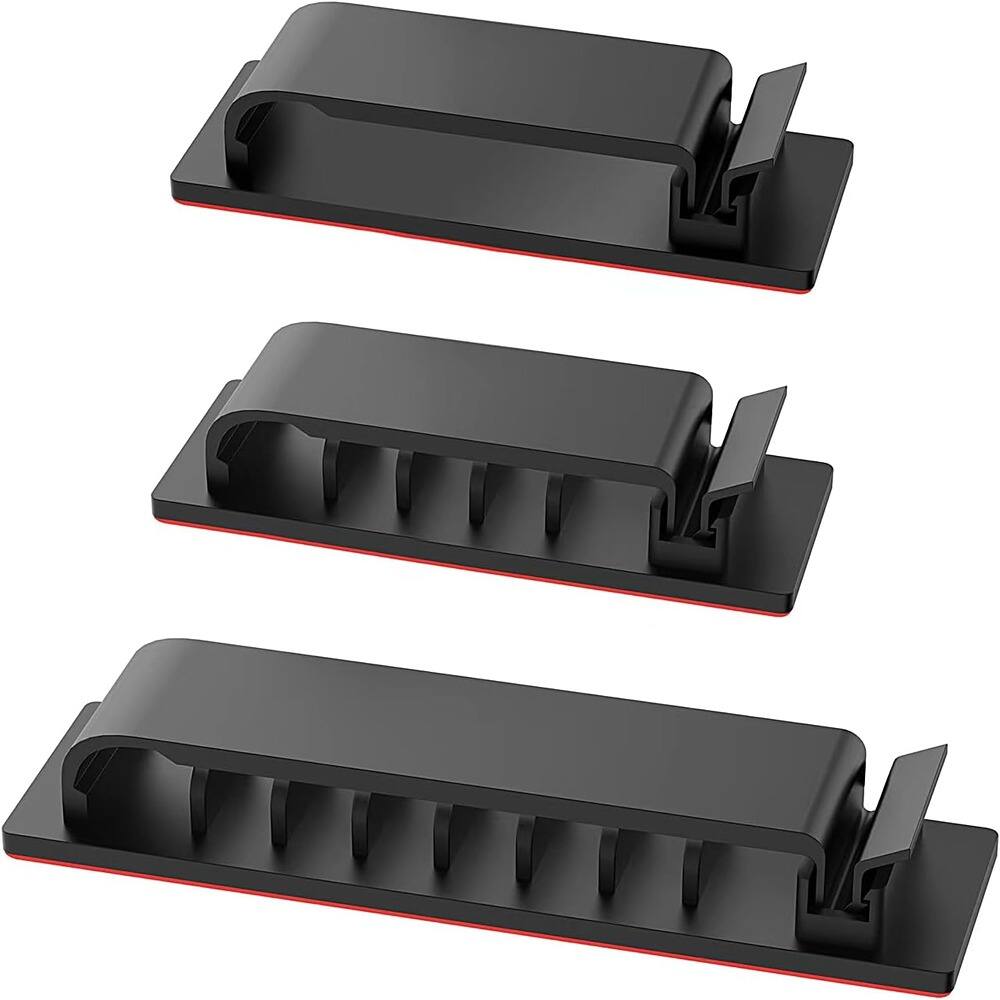 Front. THIRSTY TURTLE - 20-Pack Cable Management Clips, Cord Holders for Desk & Home Office (Black).