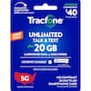Unlimited Talk & Text plus 20 GB Carryover Data at High Speed Hotspot Capable + IDnotify a part of Experian. Spam Filter Included. 5G Image does not depict coverage. No Contract. 30-Day Plan Smartphone Card.