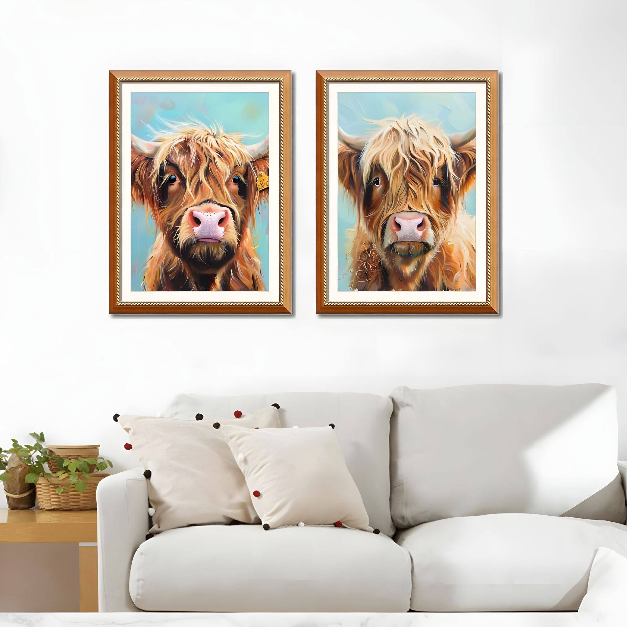 Alt View 7. APRILSOUL - Set of Highland Cow Framed Wall Art Replaceable Canvas Solid Wood Frames Farmhouse Animal Decor Living Room Bedroom - Green.