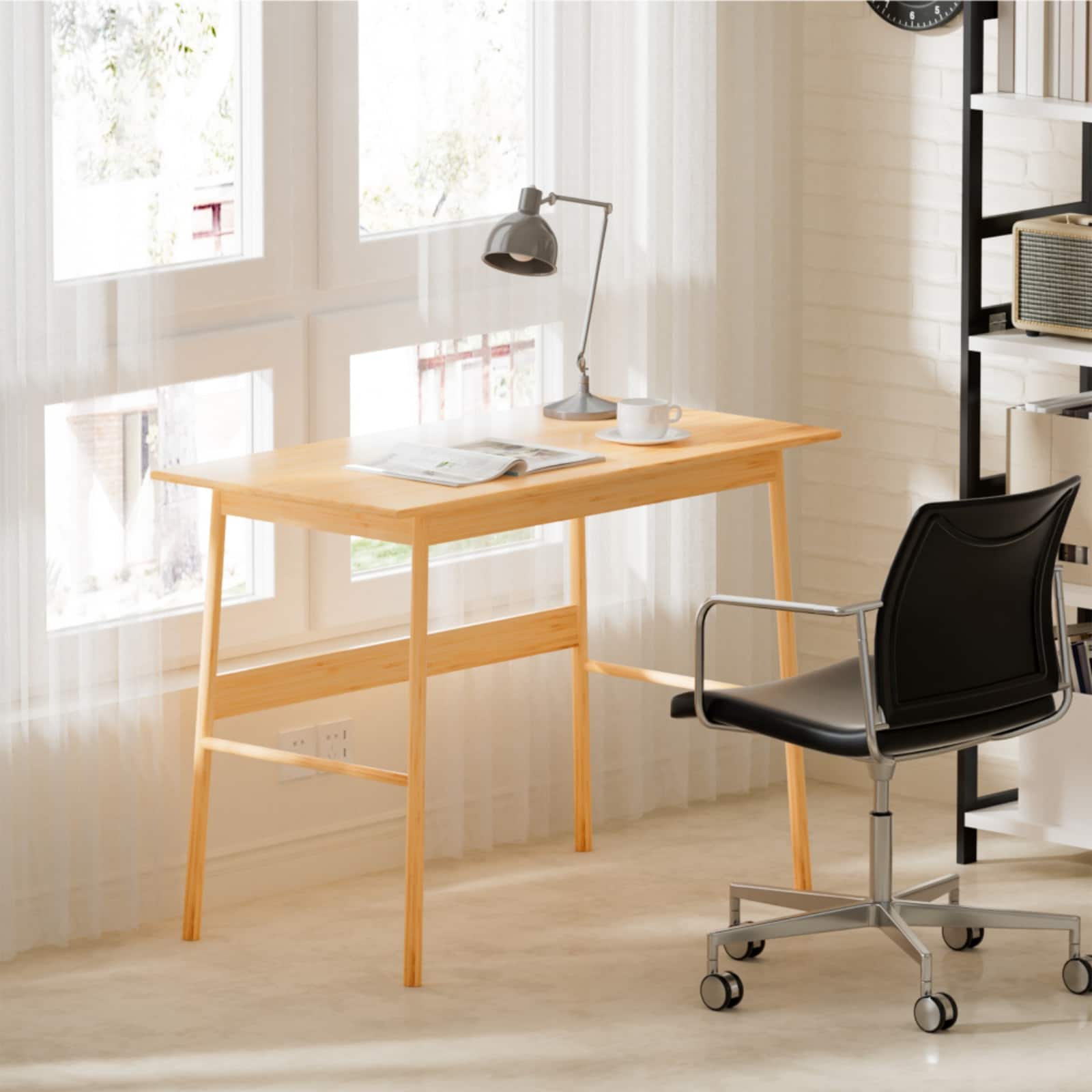 HTUTWOO - 41 Inch Bamboo Computer Desk, Modern Simple Writing Desk,Work Desk for Home Office, Study Table for Students, Gamers - Beige