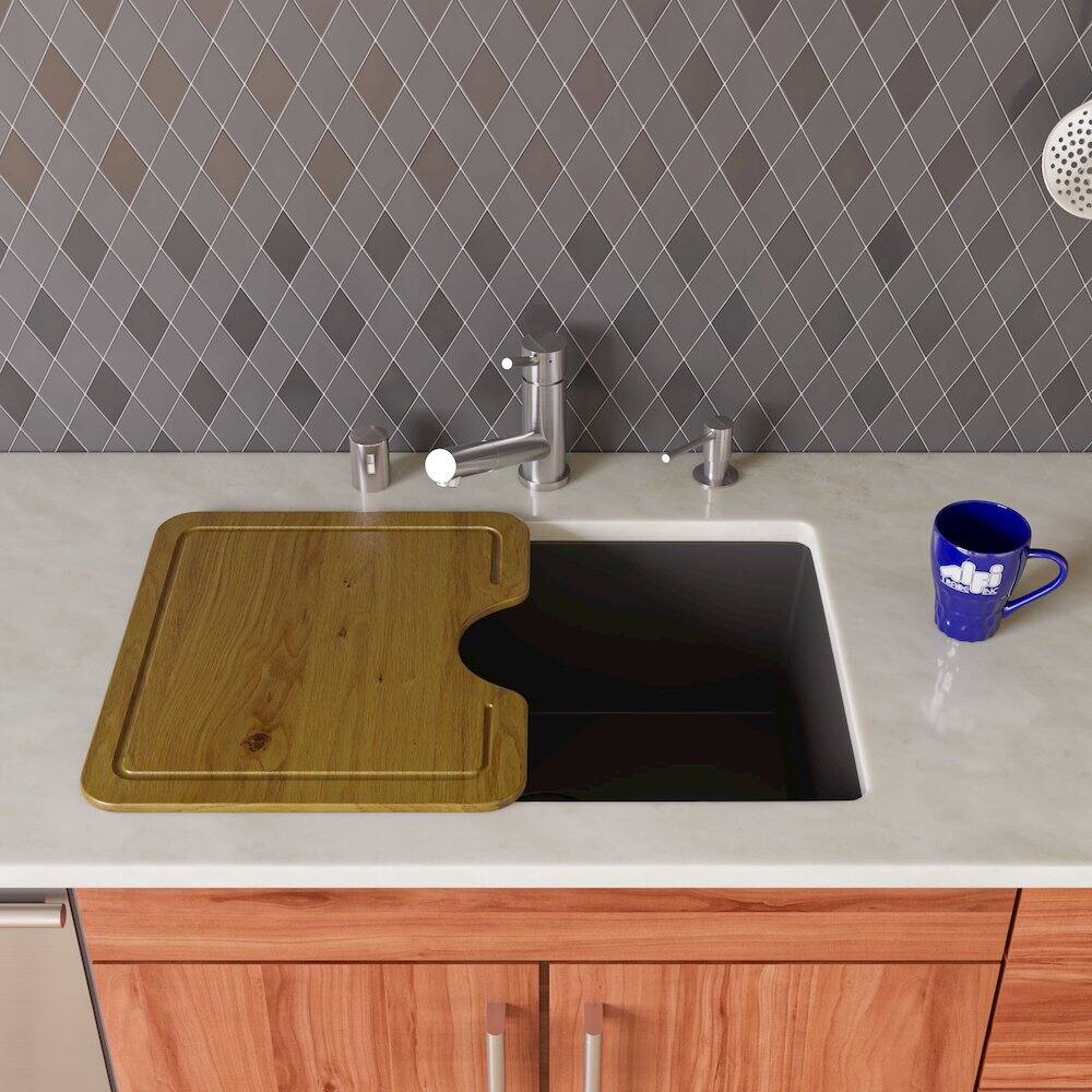 Left. Alfi - Black 24" Undermount Single Bowl Granite Composite Kitchen Sink - Black.