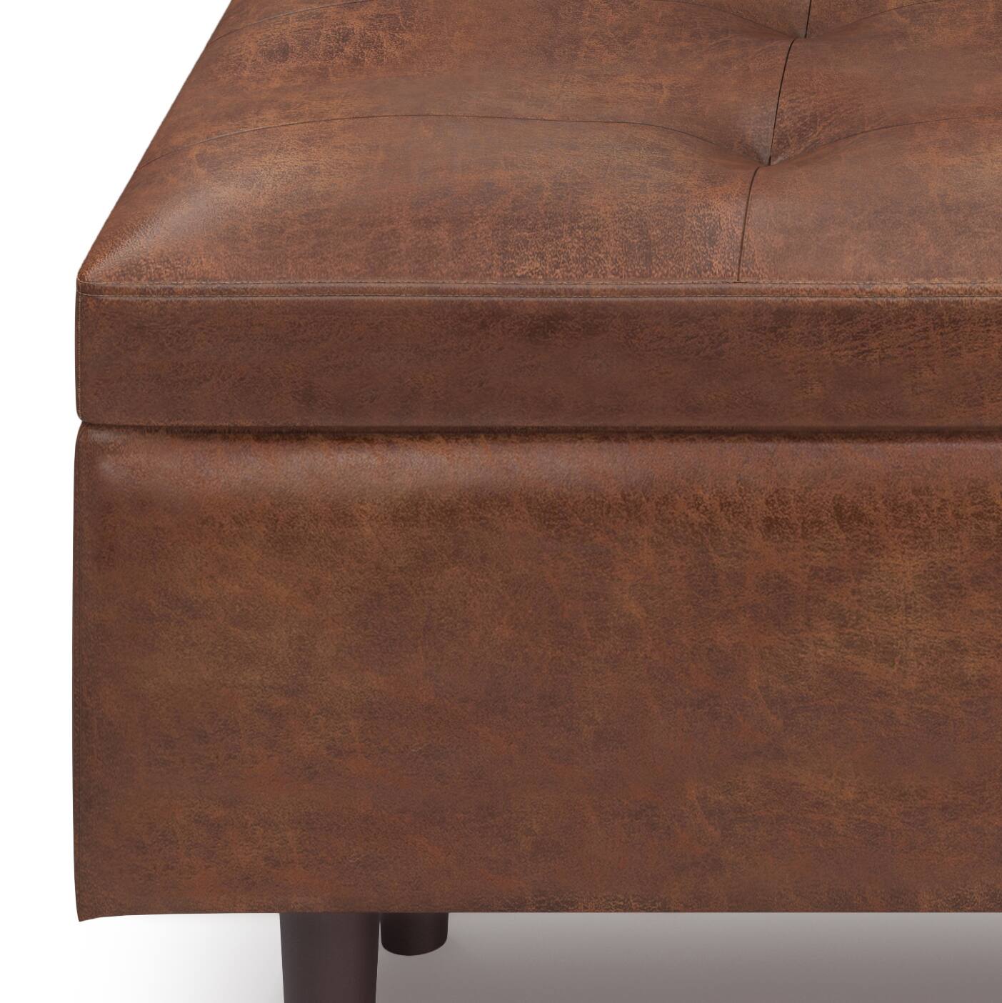 Alt View 12. Simpli Home - Shay Mid Century Rectangular Storage Ottoman - Distressed Saddle Brown.