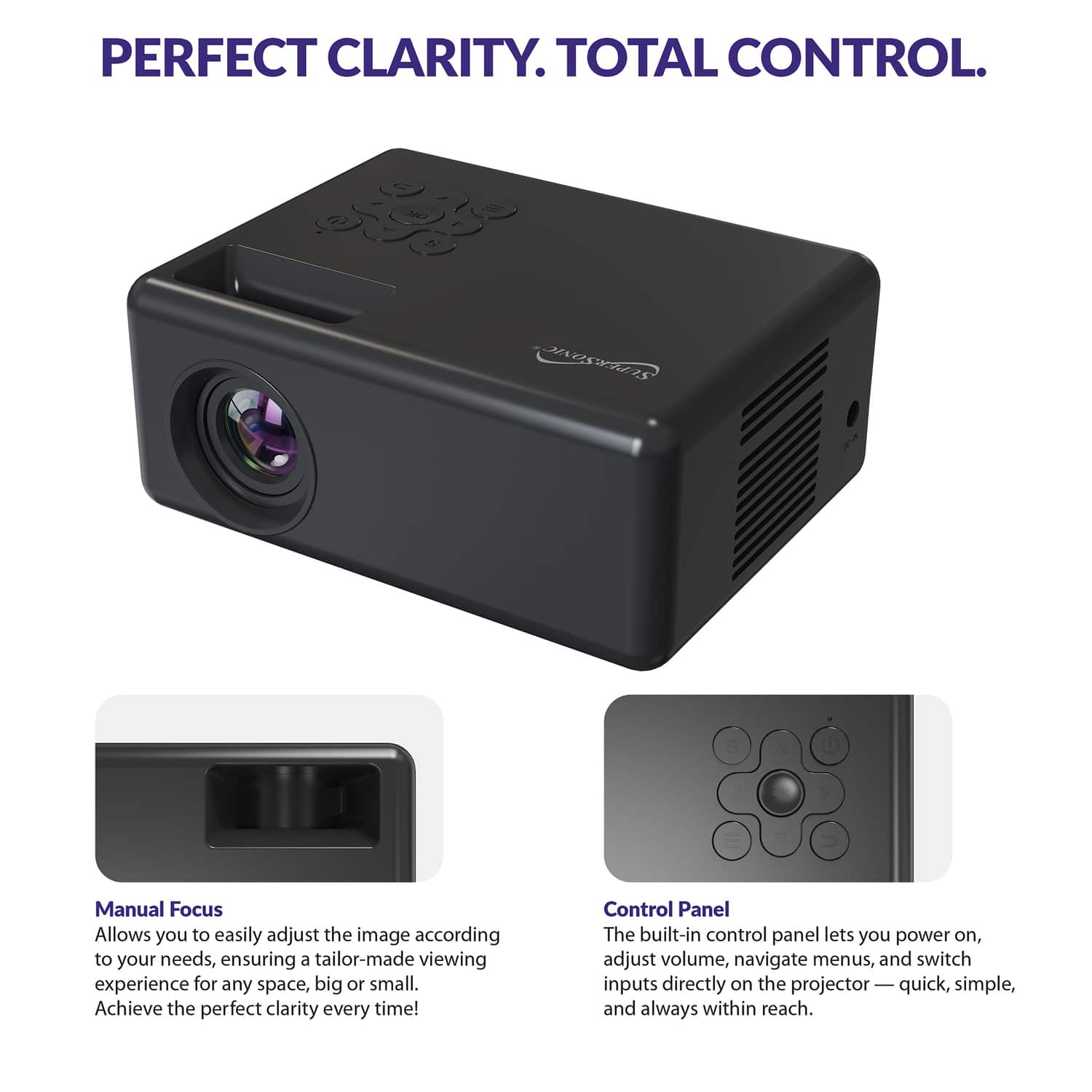 Supersonic 720p HD 800 ANSI Lumen Compact LED Projector Black