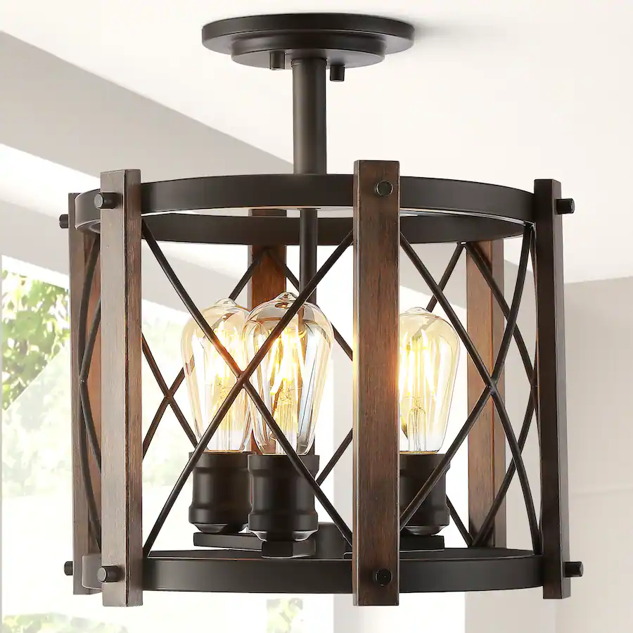 Jonathan Y Ferme 14" 3 Light Iron Rustic Farmhouse LED Flush Mount ...