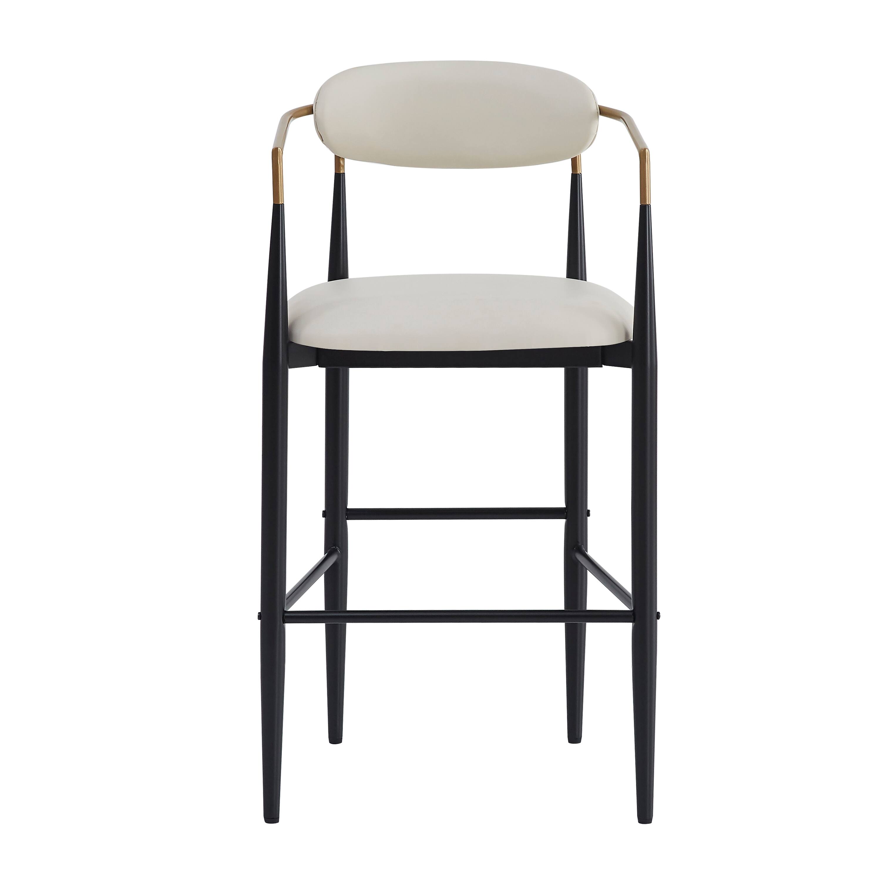 Alt View 1. APRILSOUL - Barstools Set of 2 Upholstered Back Kitchen Island Beige Faux PU Leather Black Iron 260LBS - White.