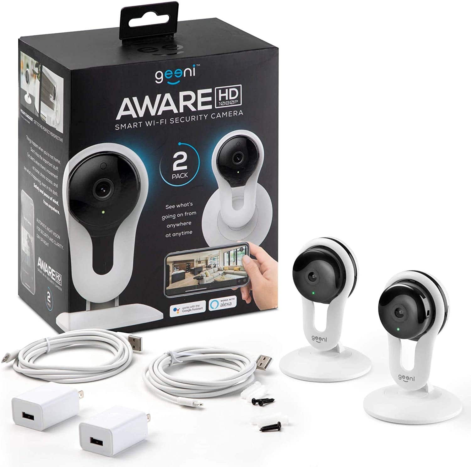 Alt View 14. Geeni - Aware Indoor Wi-Fi Wireless Network Surveillance Camera (2-Pack) - Black/White.
