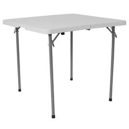 Emma + Oliver - 2.79-Foot Square Bi-Fold Plastic Folding Table with Carrying Handle - Granite White