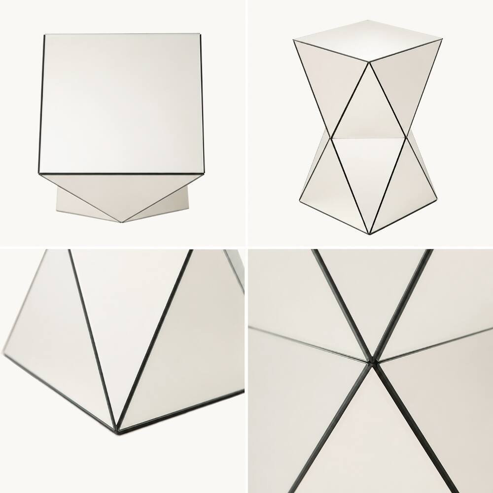 Alt View 2. Loheer - Loheer Champagne Mirrored Side Table Geometric End Table Luxe Accent - Champagne.