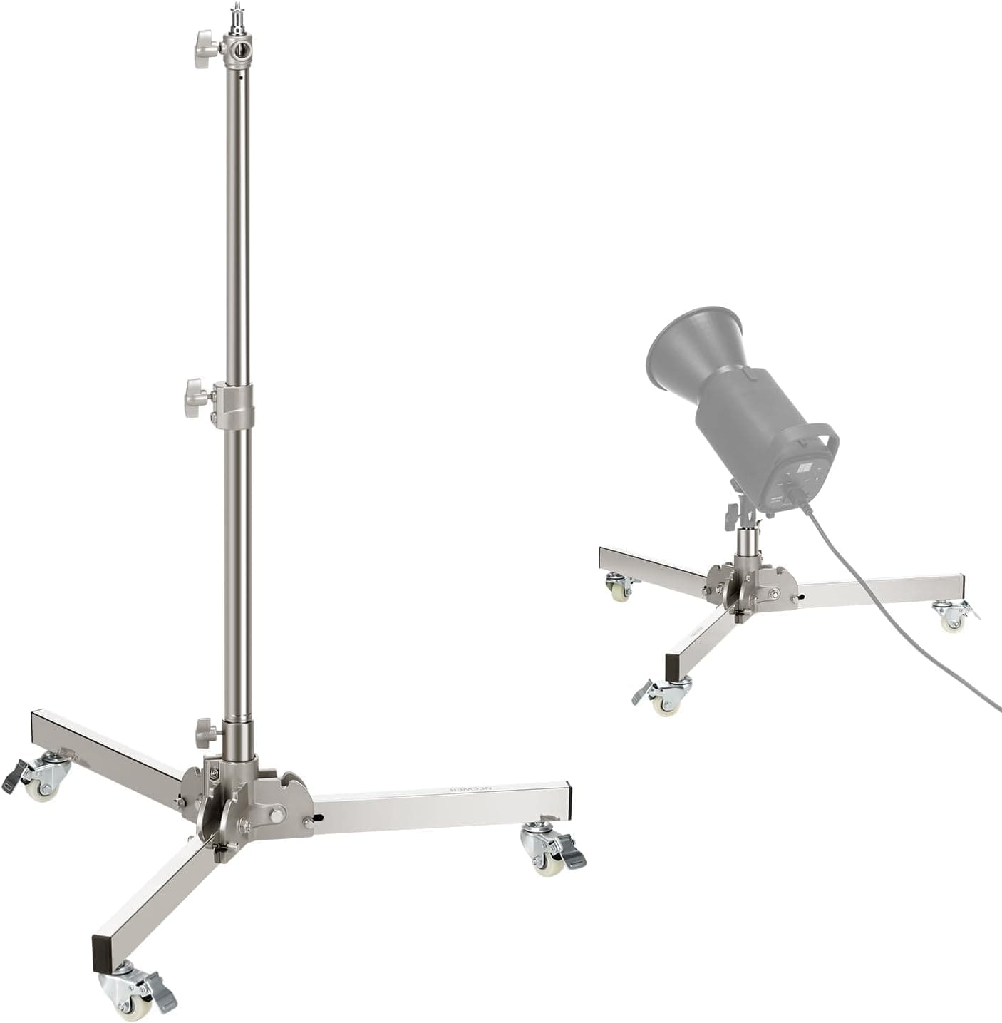 Neewer - Heavy Duty Light Stand, 3.2ft, 22lb Load, Casters - Silver