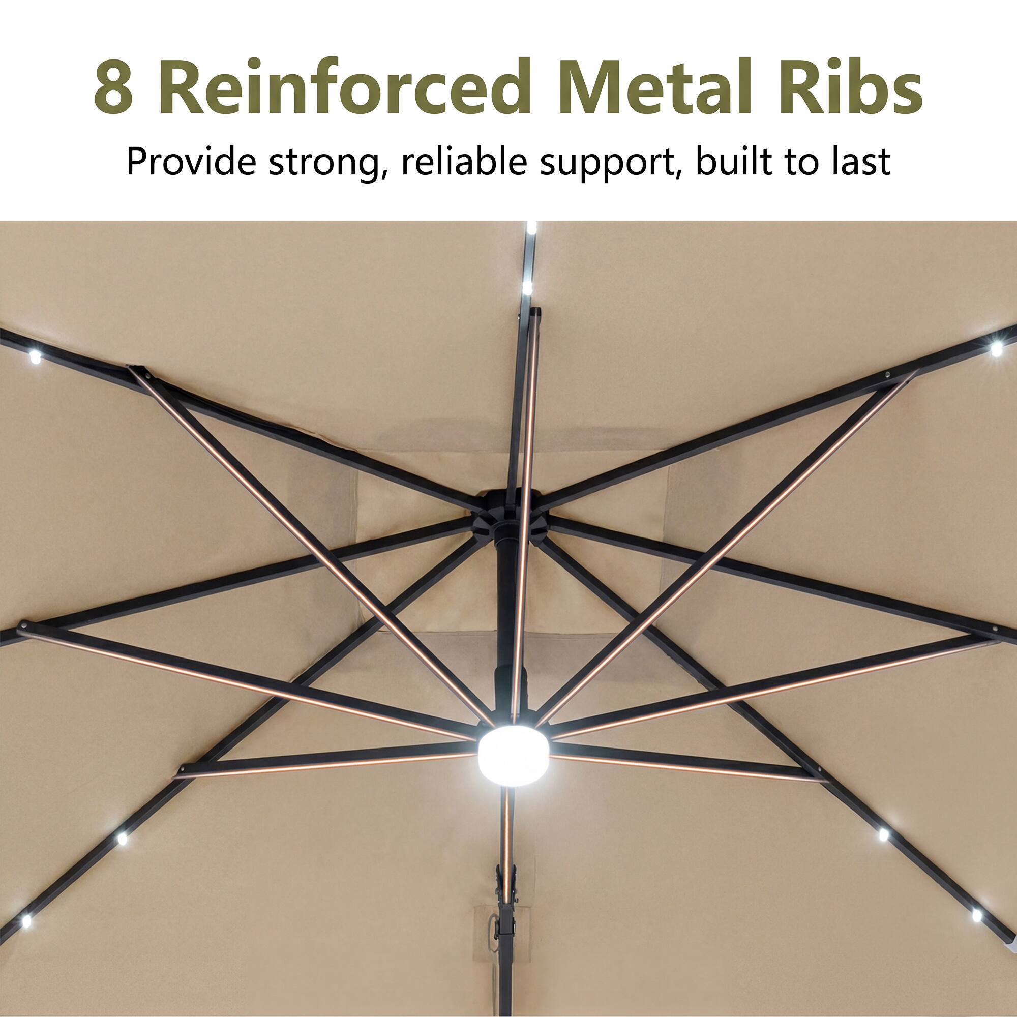 8 Reinforced Metal Ribs  
Provide strong, reliable support, built to last
