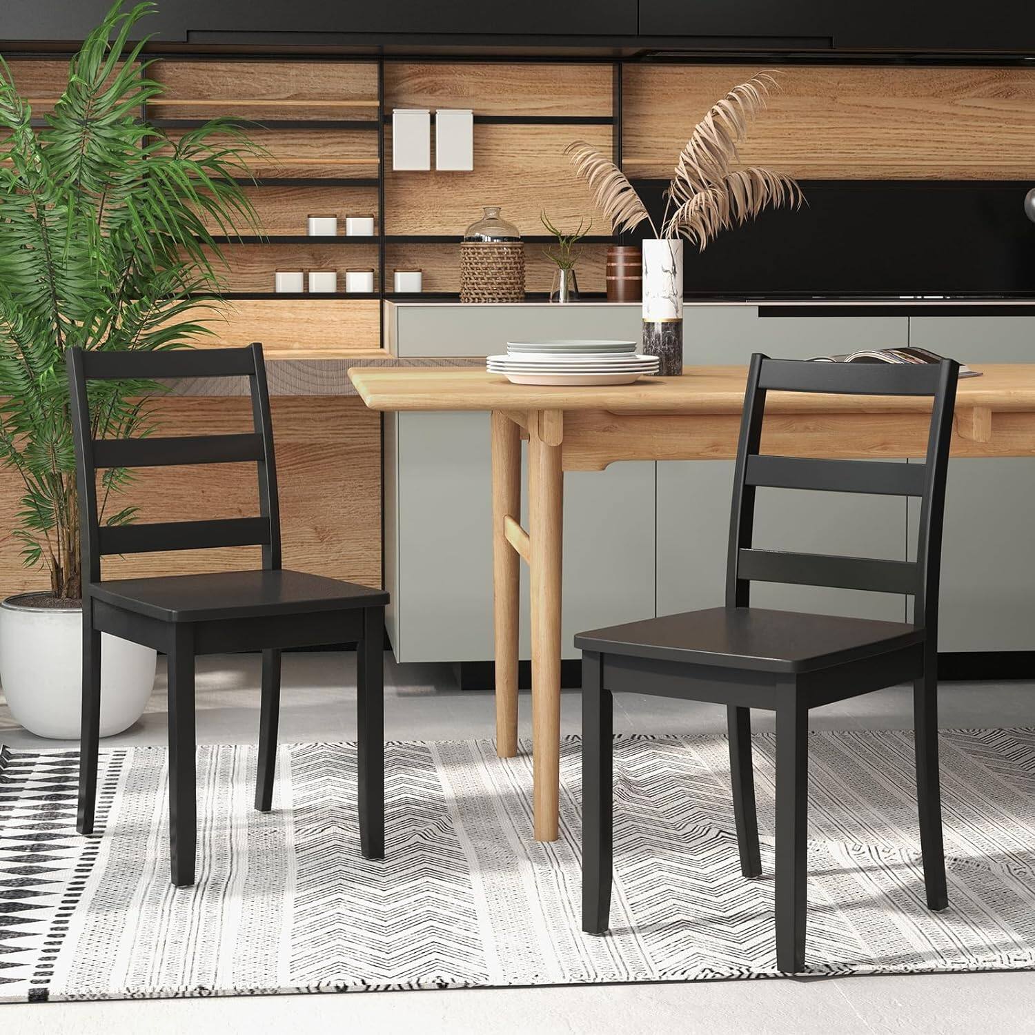 Alt View 1. Costway - Costway Dining Chairs Set of 4 Wood Dining Room Kitchen Side Chairs - Black.