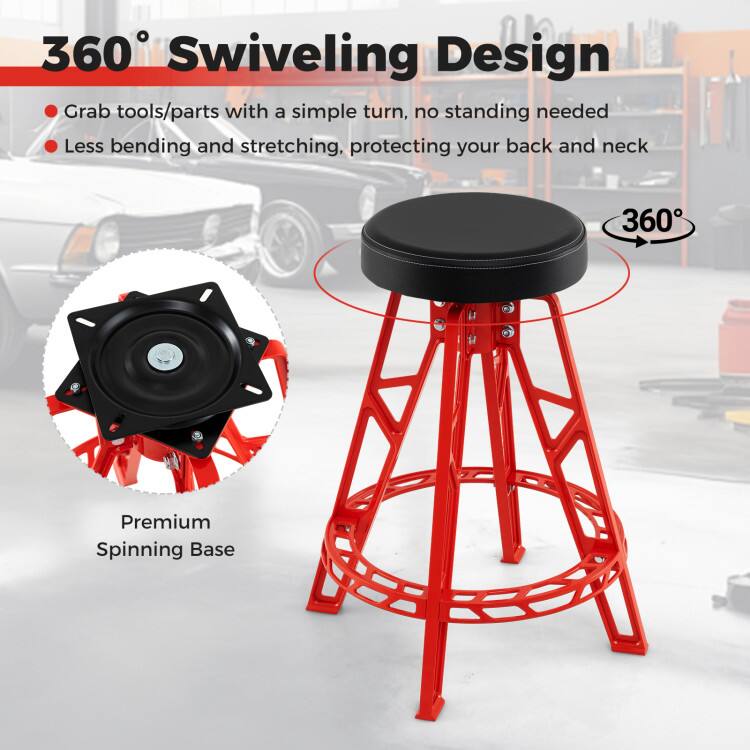360° Swiveling Design

- Grab tools/parts with a simple turn, no standing needed
- Less bending and stretching, protecting your back and neck

360° Premium Spinning Base