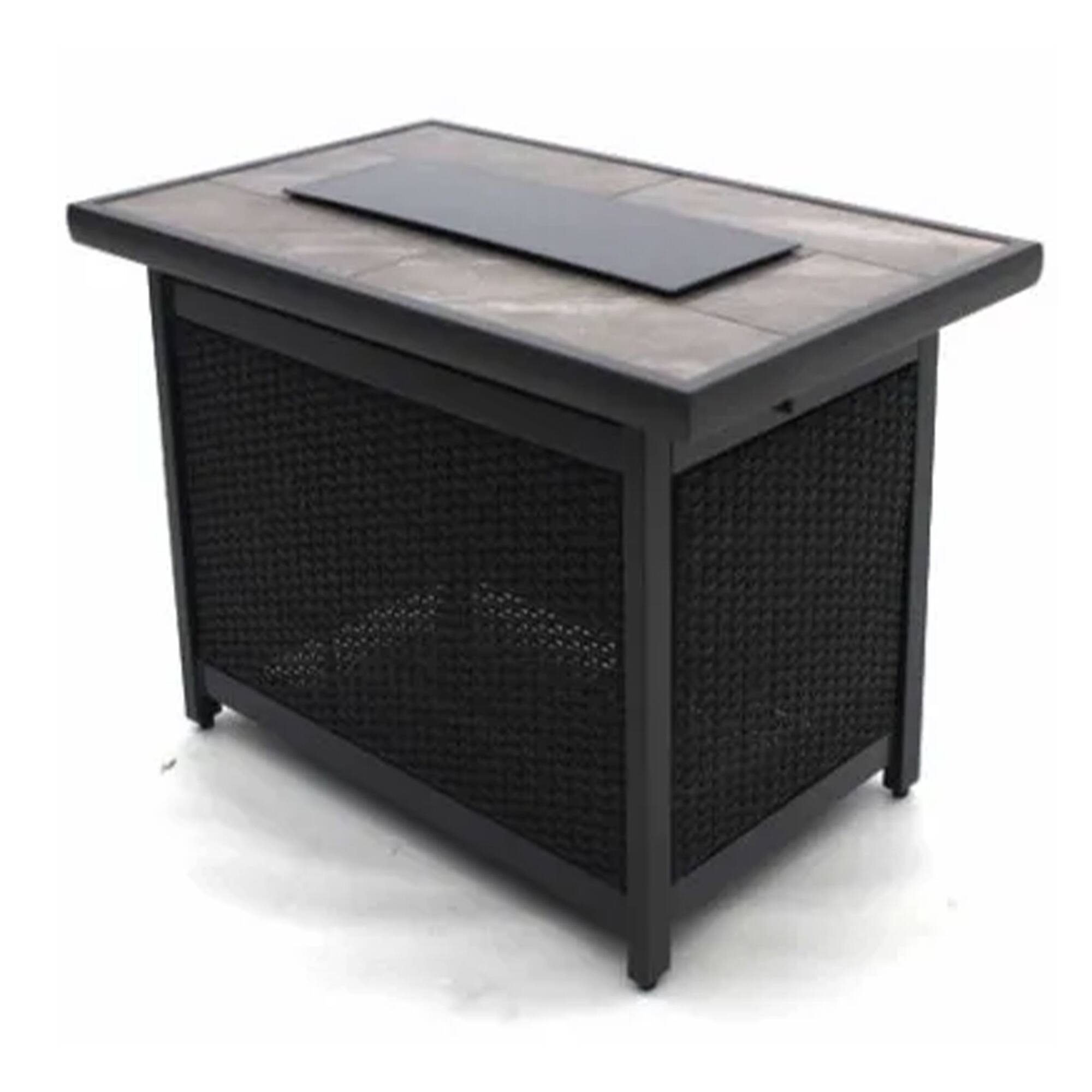 Four Seasons Courtyard - Wilmette Firepit Woven Wicker with Grouted Stone Top - Black