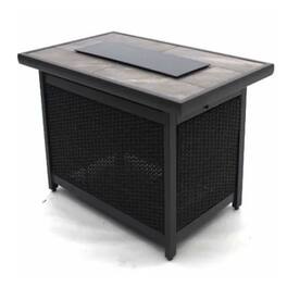 Four Seasons Courtyard - Wilmette Firepit Woven Wicker with Grouted Stone Top - Black