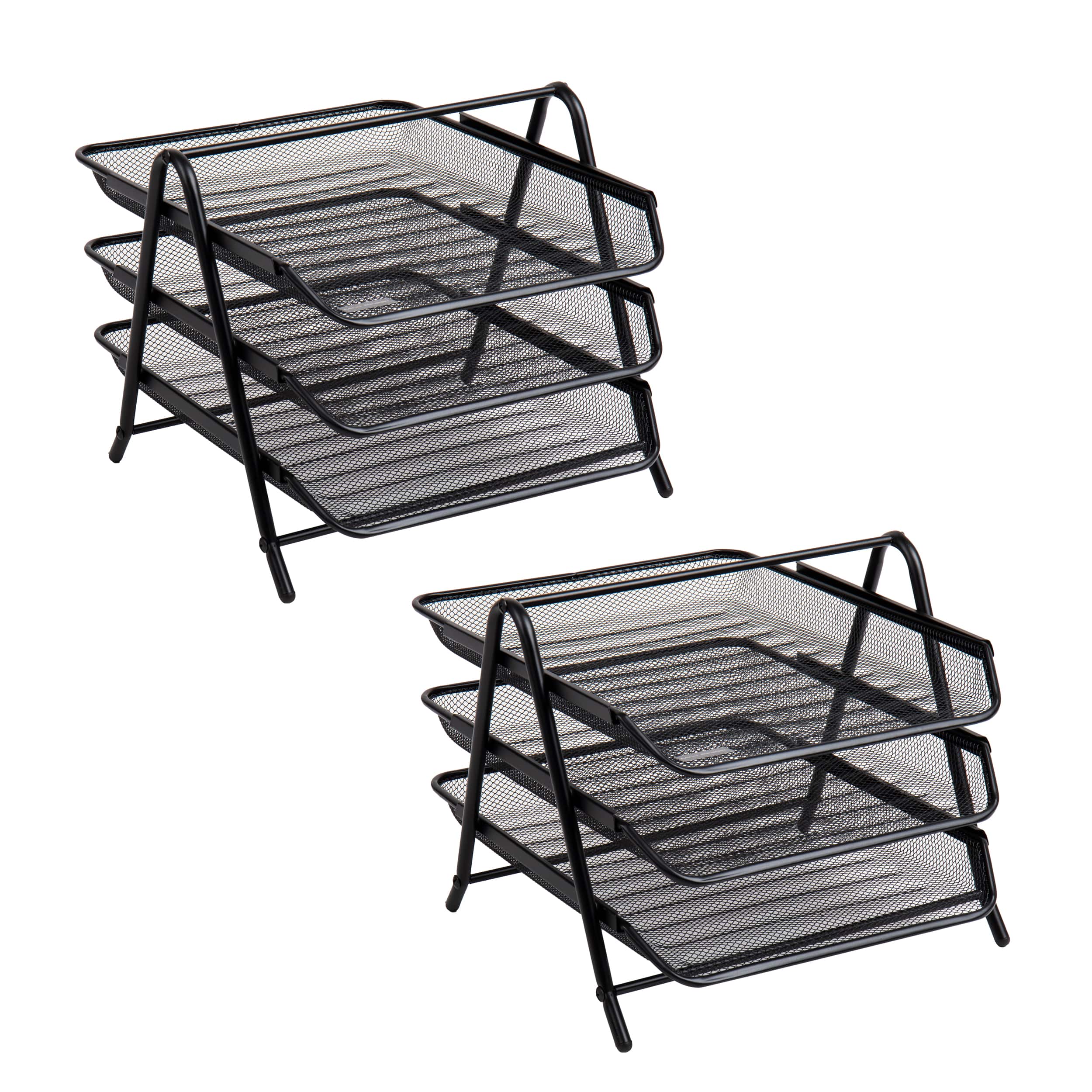 Front. Mind Reader - Mind Reader Network Collection, 3-Tier Paper Tray, File Storage, Desktop Organizer, Metal Mesh, Set of 2, Black.