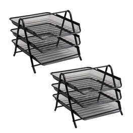 Mind Reader - Network Collection, 3-Tier Paper Tray, File Storage, Desktop Organizer, Metal Mesh, Set of 2, Black