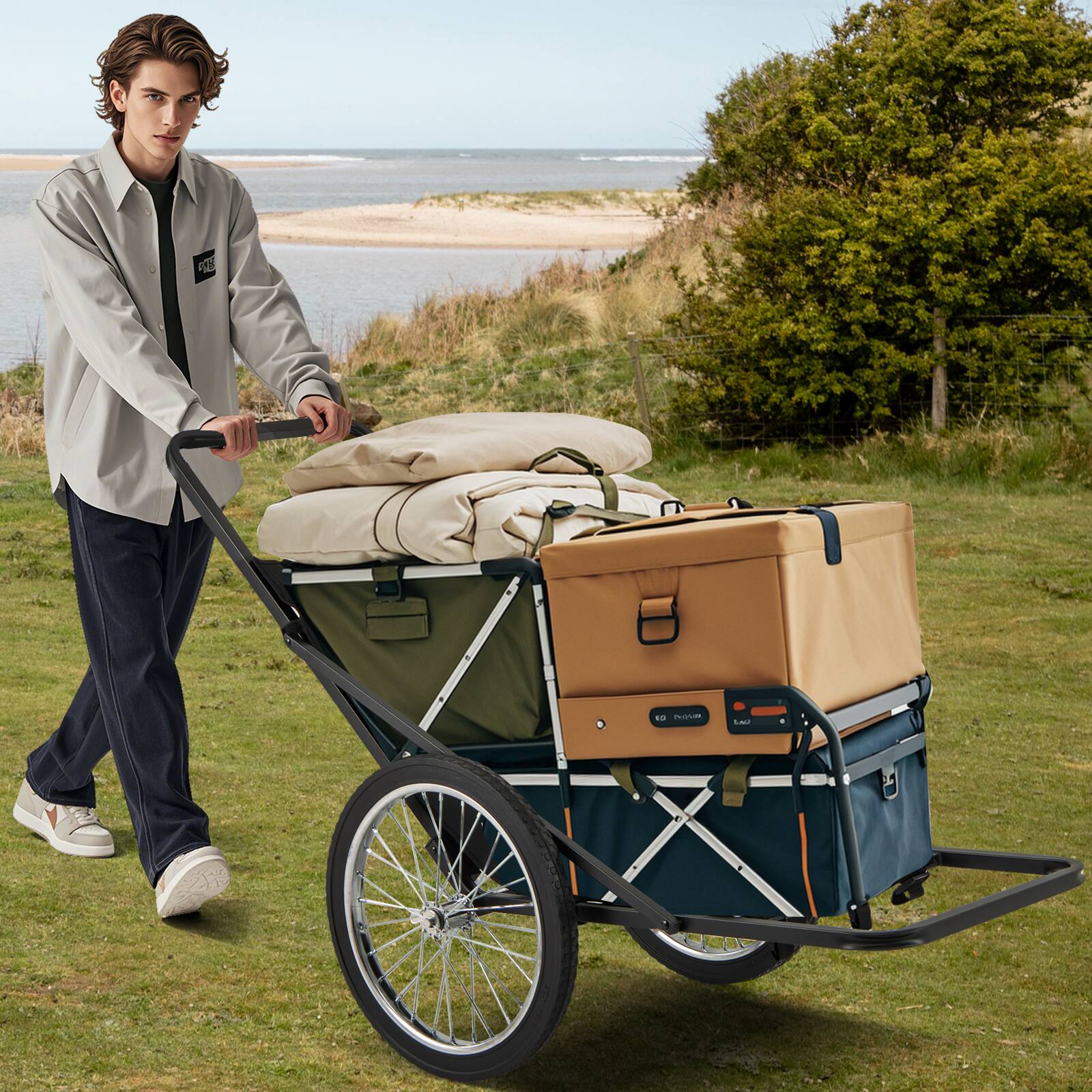 Alt View 1. Gymax - Gymax Folding Deer Cart w/ Polyester Liner 550 LBS Heavy-Duty Hunting Game Hauler - Black.