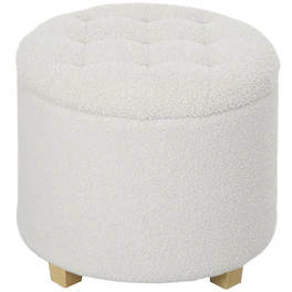 Homcom - 18" Round Teddy Fleece Ottoman, Removable Lid - White