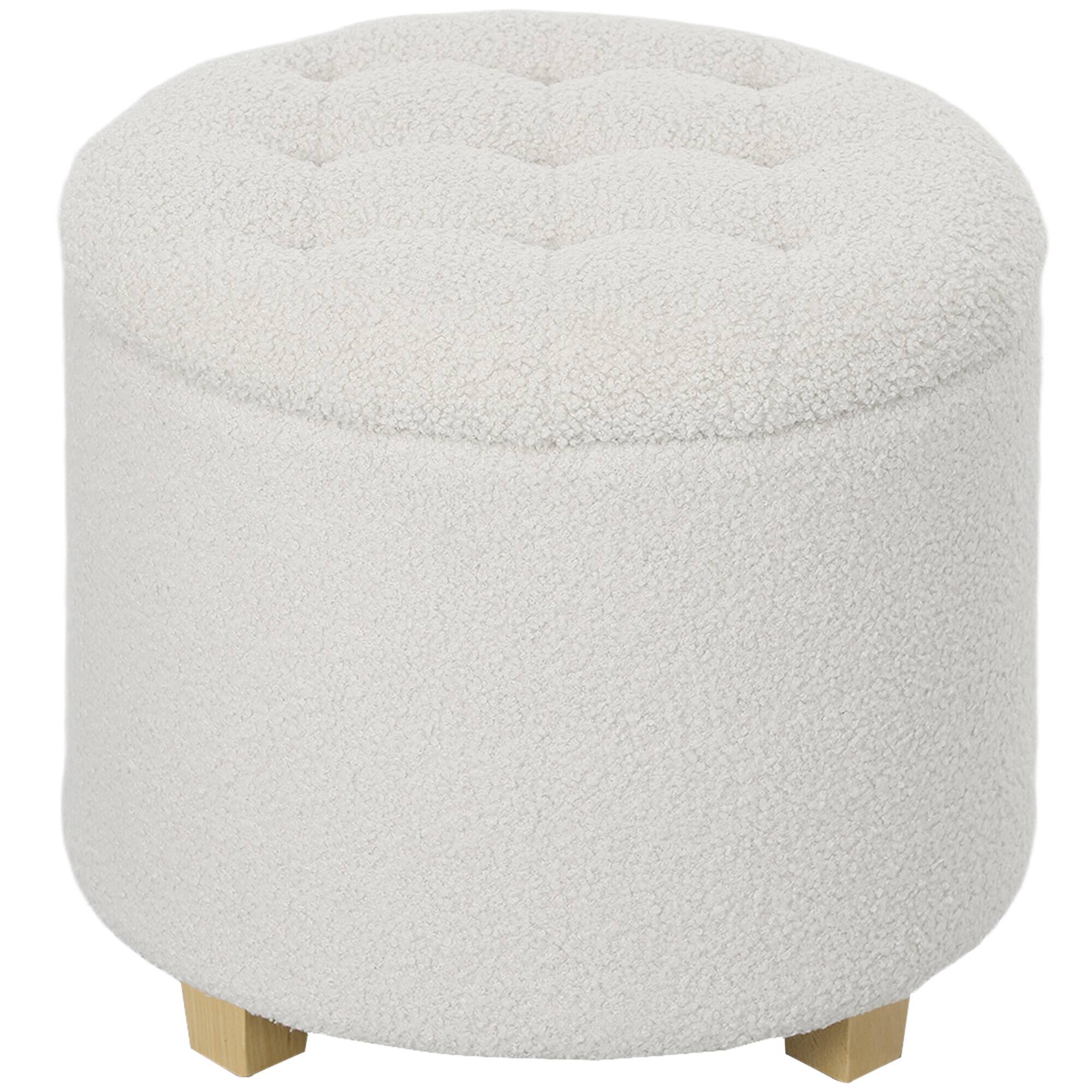 Front. Homcom - 18" Round Teddy Fleece Ottoman, Removable Lid - White.