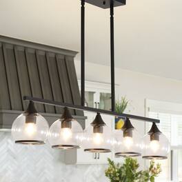 RYHNUYNE - 5-Light Island Light for Kitchen, Dining Room Light Fixture,Modern Linear Chandelier Over Table for Dining Table - Black