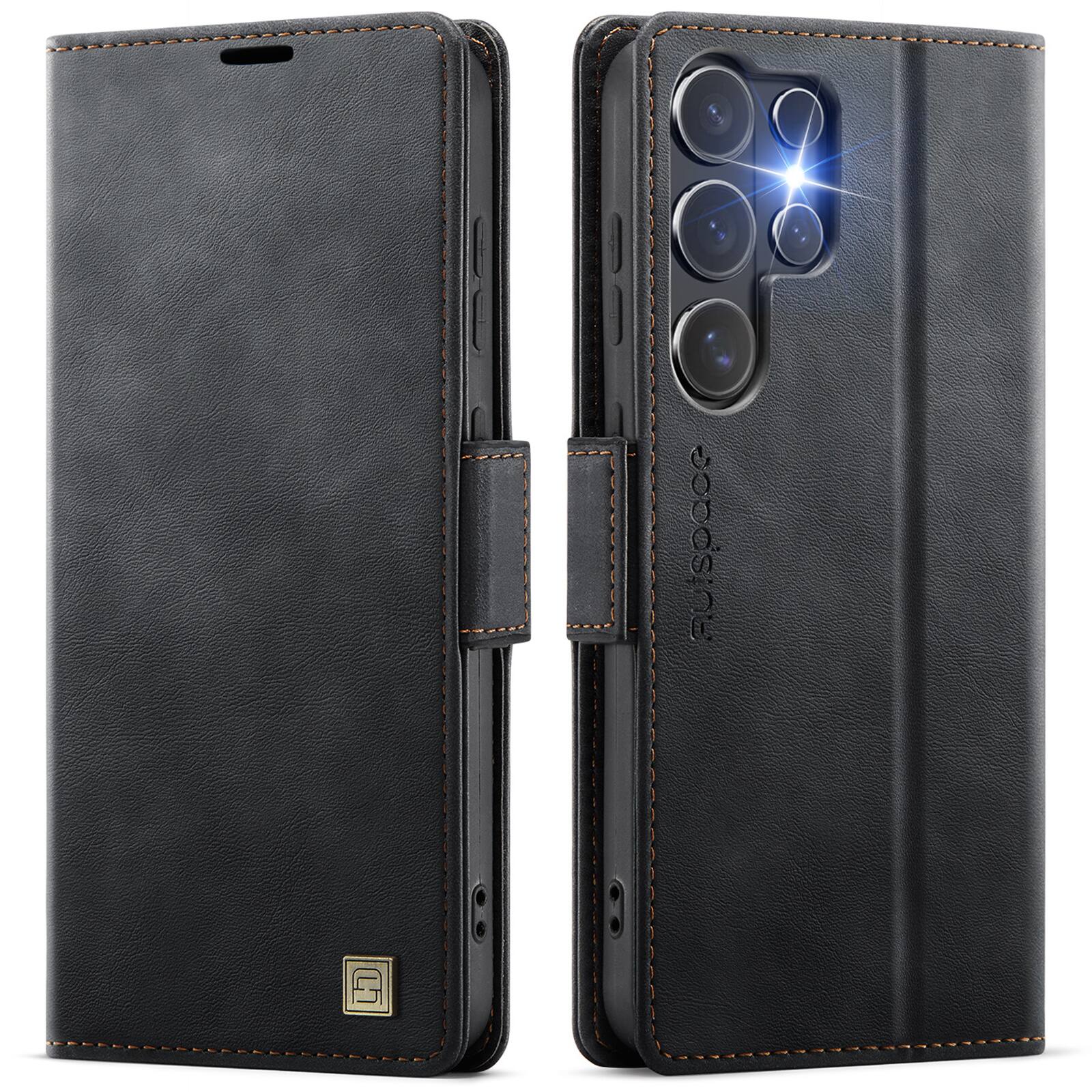Front. Dteck - Slim Premium Leather Shockproof Flip Kickstand Card Wallet Phone Case For Samsung Galaxy S26 Ultra - Black.
