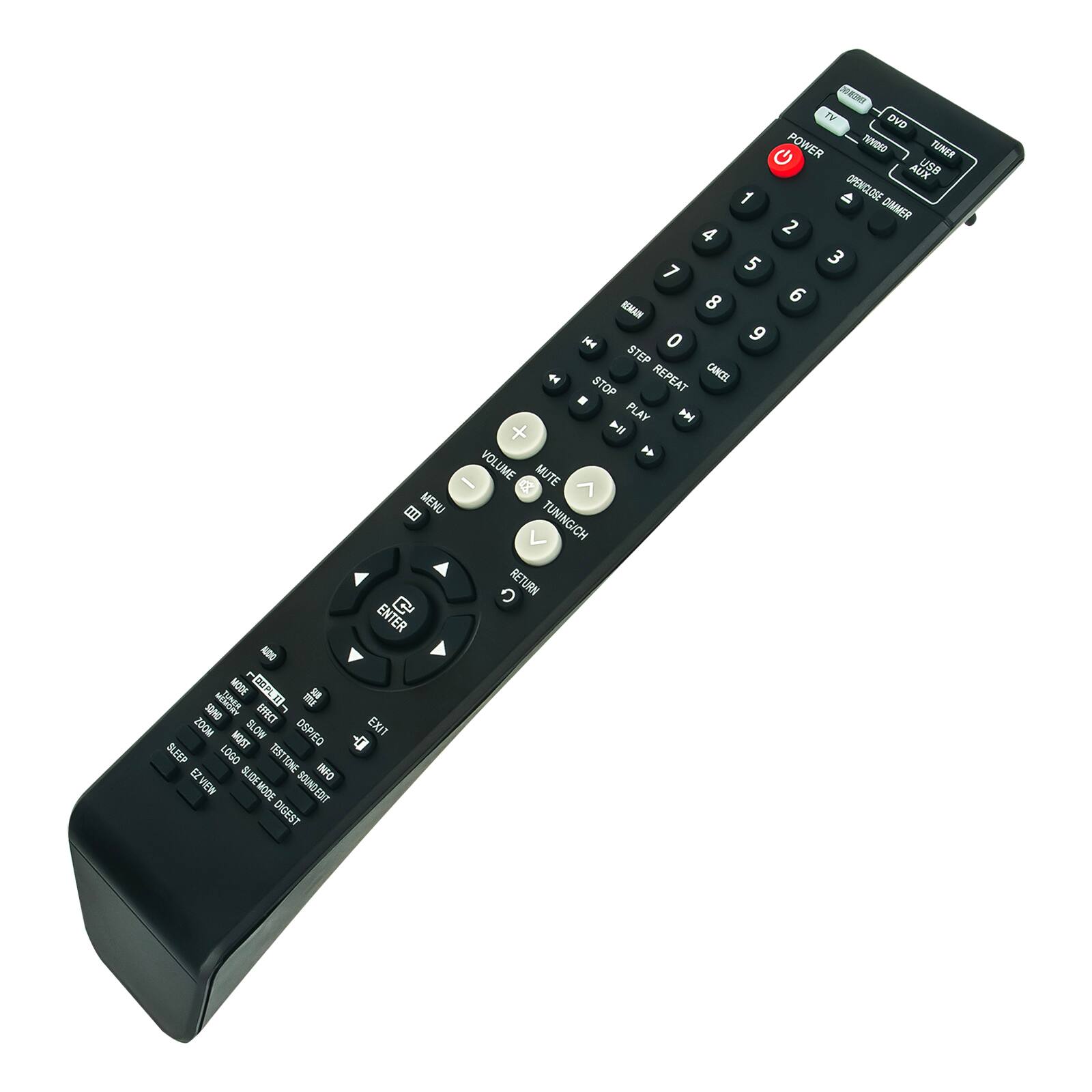 MENU - ENTER ADG MODE - S S2ND 200M SLOW DSPIED EXIT MOST - SLEEP 000 TERTTONE EZ INFO VIEW SLIDE MODE SOUNDEDI DIGEST - T DVD POWER To TUNIE C uS AUX 1 OPENICLOE DIMMER 4 2 5 3 7 8 6 IMAN pee 0 9 STEP 44 REPEAT CANCEL STOP PLAY AN + ll VOLUME MUTE TUNINGCH RETURN