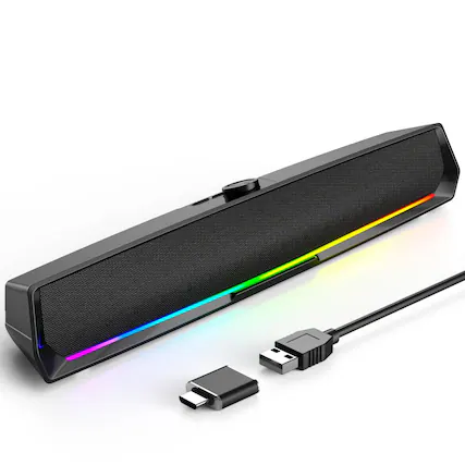 Front. Dazzed Corner - Computer Speakers for Desktop,Wired Bluetooth Speaker for Phones - Black.