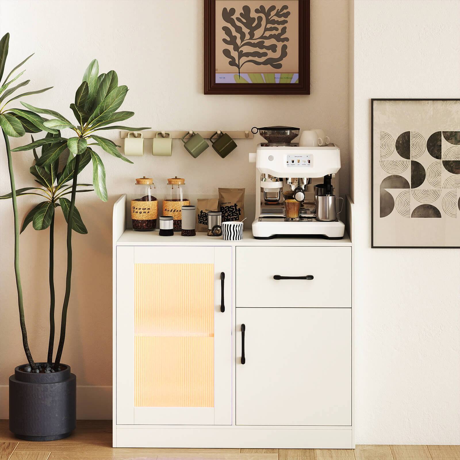 Alt View 1. Costway - Costway LED Buffet Sideboard with Charging Station Drawer Translucent Fluted Door - White.