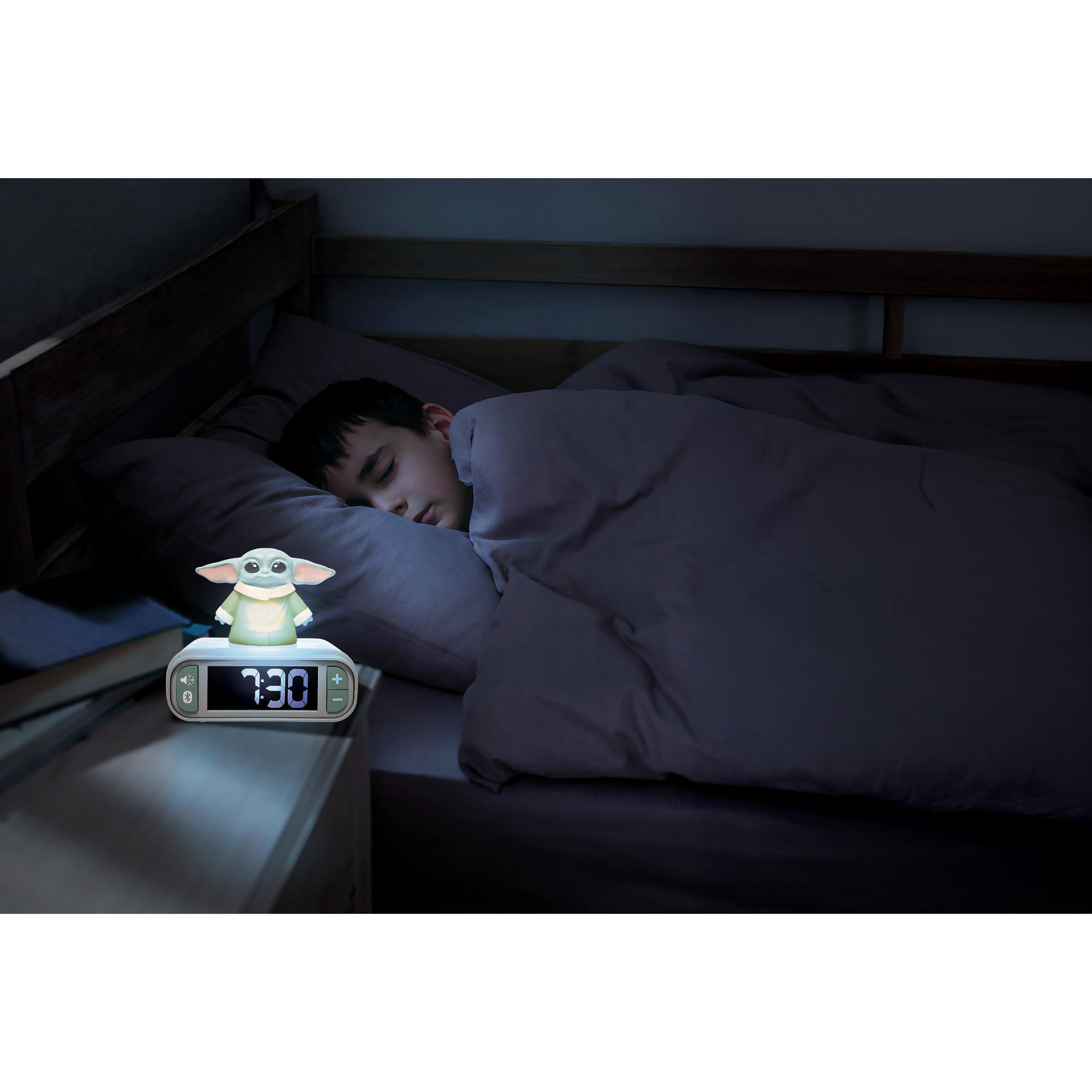 Alt View 3. Lexibook - Grogu, 3D Night Light Alarm Clock, Bluetooth Speaker, LCD Backlit Display, Sound Effects Button, Six Ringtones, Snooze - WHITE.