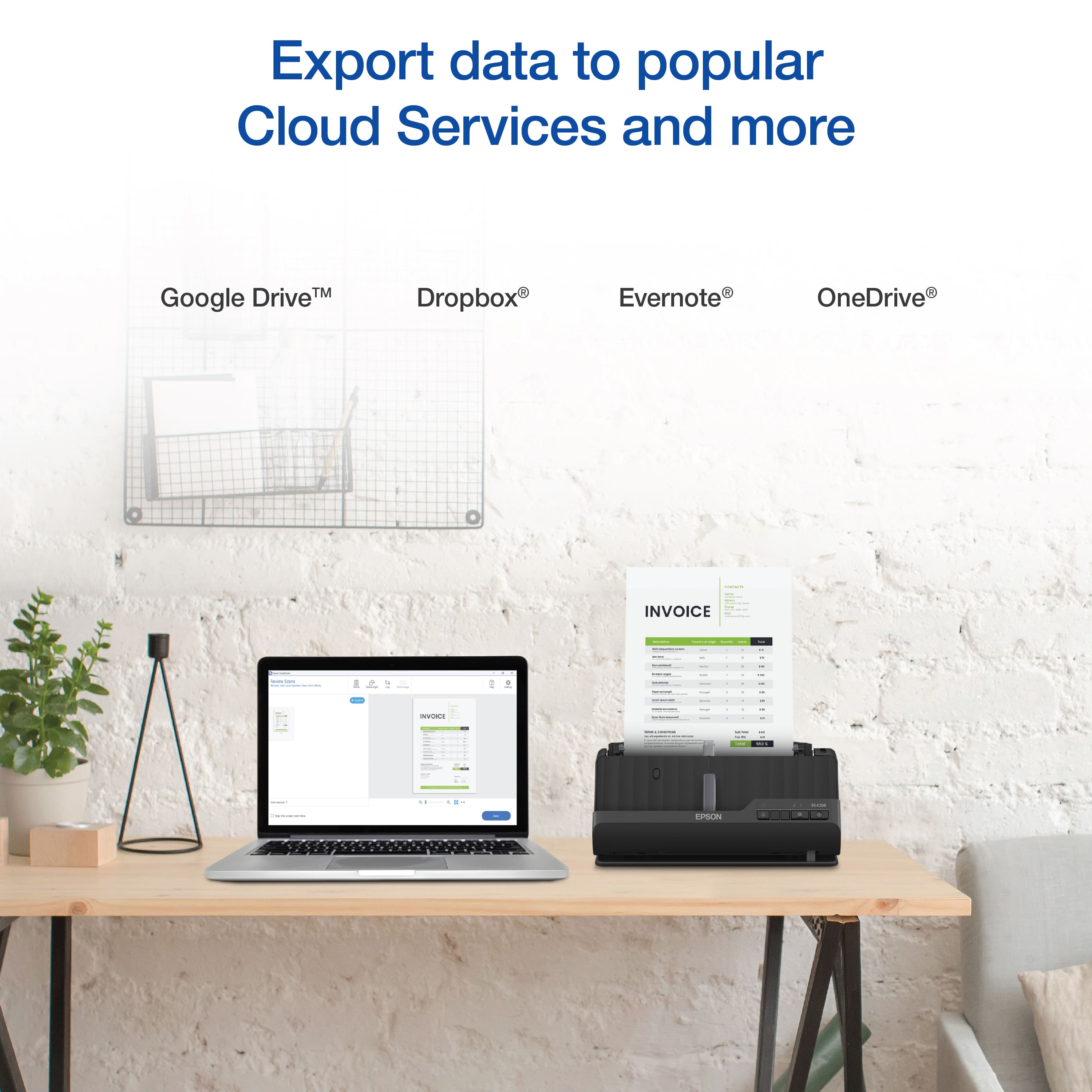 Export data to popular cloud services and more, including Google Drive, Dropbox, Evernote, and OneDrive.