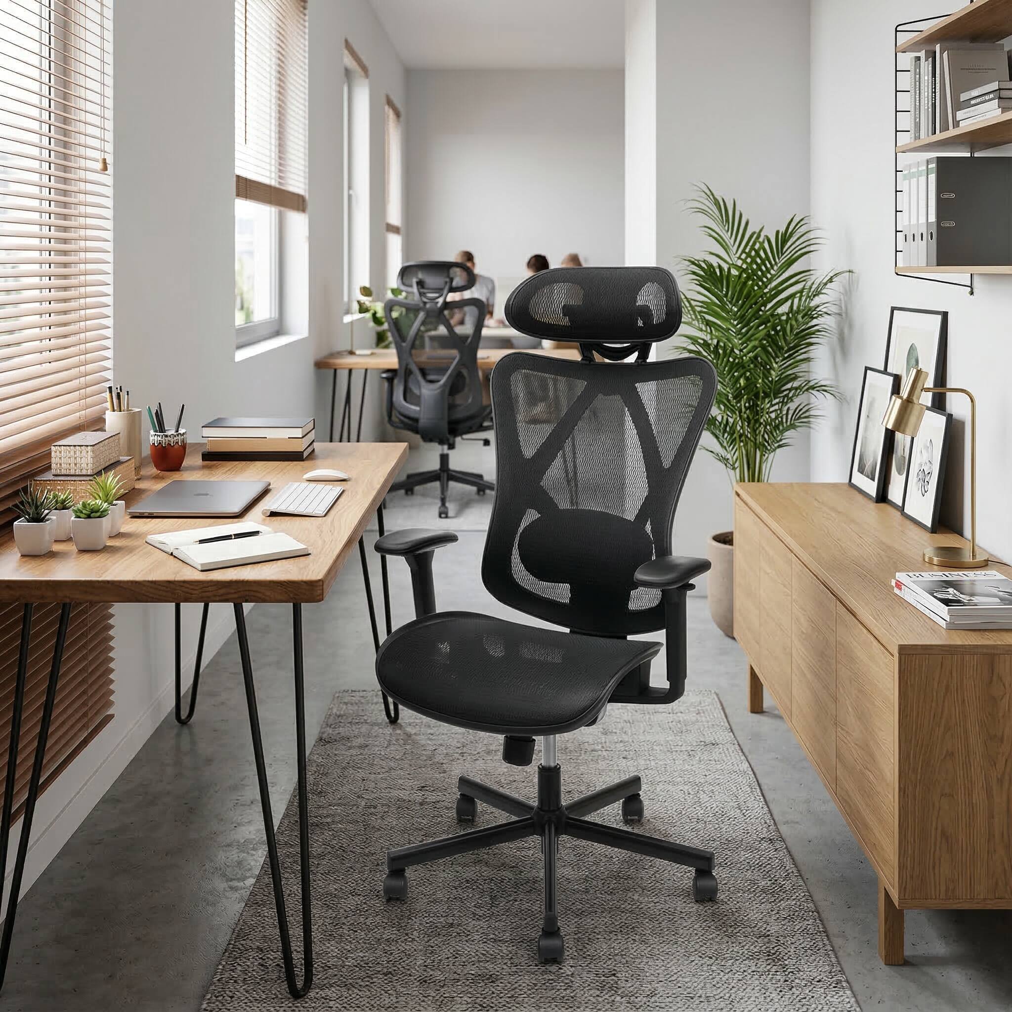 Left. Forest'nSky - Mesh Office Chair, Ergonomic Desk Chair with Adjustable Lumbar Support, Armrest, Headrest and Tilt with Mute Wheels - Black.
