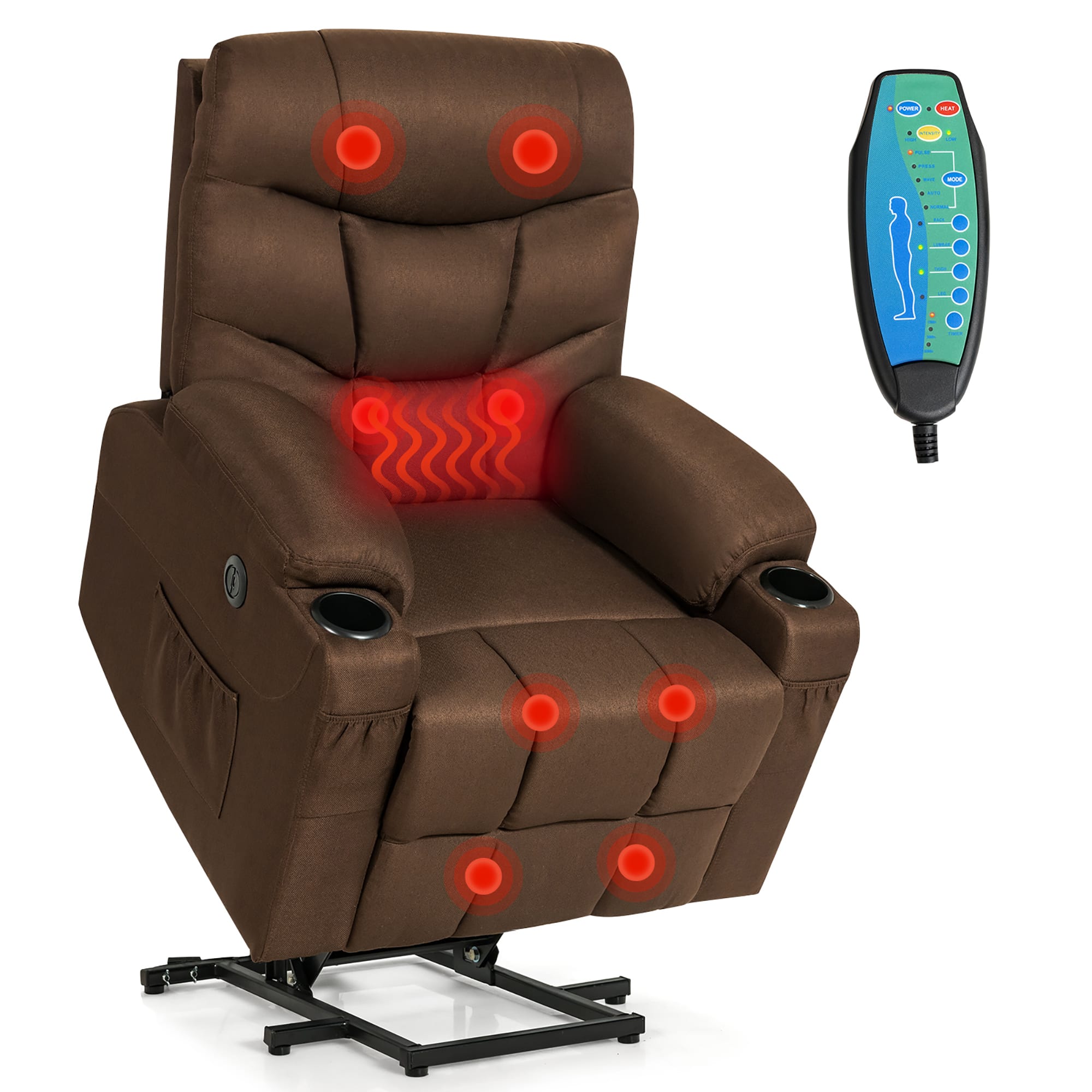 Costway - Electric Power Lift Recliner Chair Living Room Sofa Chair with Massage & Heating - Brown