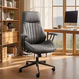 Ovios - Ergonomic High Back Office Chair, 300lb Capacity, Suede Fabric & Smooth Rolling Wheels for Workspace - Dark Gray