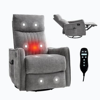 Front. Boyel Living - Dark Gray Fabric Manual Recliner, Heat & Massage, Rocker & Swivel, Living Room Chair - Dark Gray.