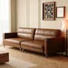 Front. luck idea - Luxury Vintage Oil-Waxed Leather Sofa 86.61" Sturdy Frame & Couch Comfortable Seating-High-End Living Room Couch - Brown.