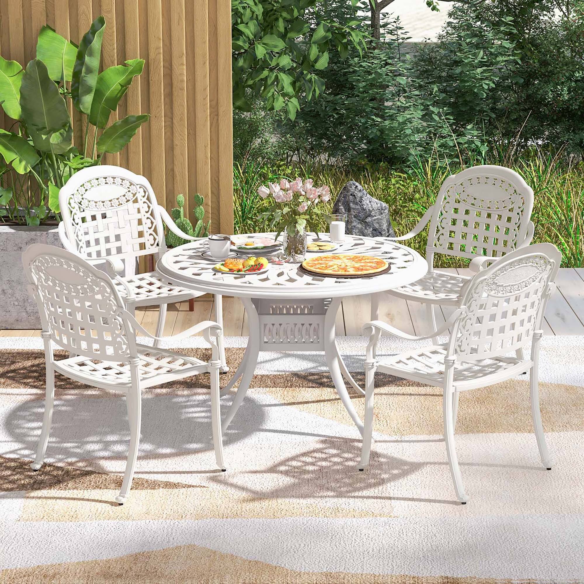 Alt View 1. Gymax - Gymax 4 Pieces Cast aluminum patio chair bistro dining chair outdoor cast aluminum chair - White.
