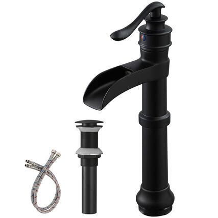 Front. Boyel Living - Waterfall Single Hole Single-Handle Vessel Bathroom Faucet with Pop-up Drain in Matte Black - Matte Black.