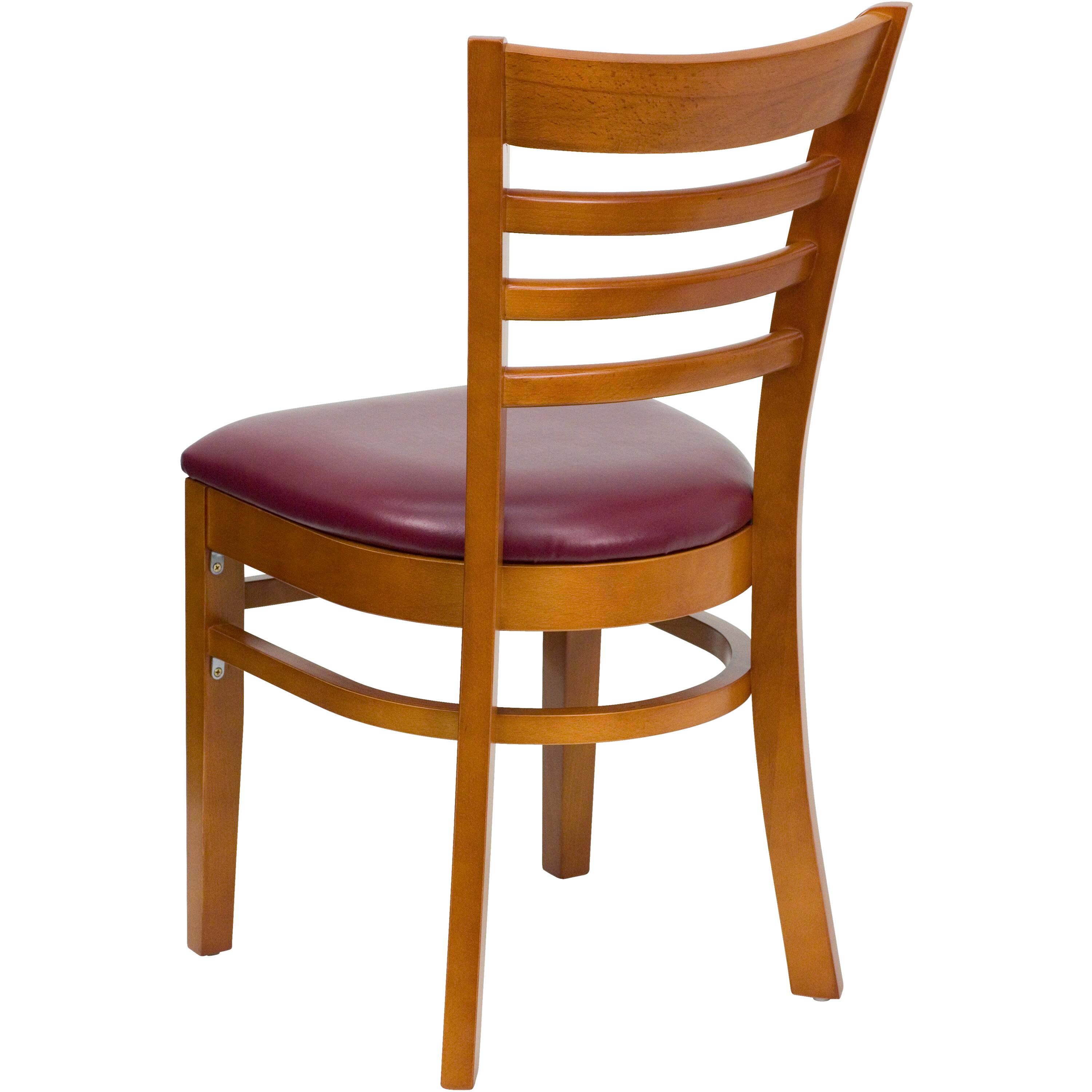 Alt View 4. Emma + Oliver - 2 Pack Ladder Back Wooden Restaurant Chair - Burgundy Vinyl Seat/Cherry Wood Frame.