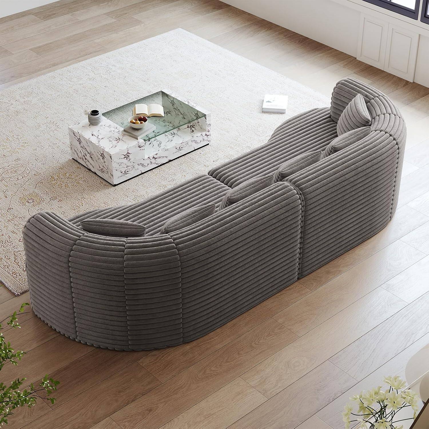 Alt View 8. Trinkets Crazed - 106.3" Curved Sectional Sofa Oversized Deep Seat Cloud Couch with 6 Pillows - gray.