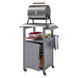Outsunny - Outdoor Grill Cart with Wheels, Stainless Steel Top, Solid Wood Outdoor Kitchen Island with Storage Cabinet - Dark Gray