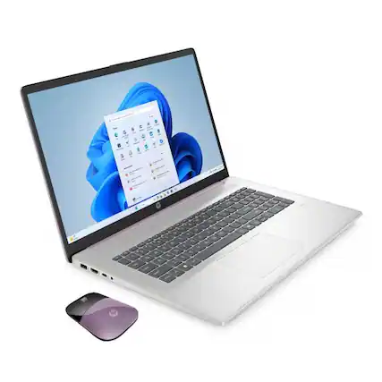 Front. HP - HP 17.3" HD+ Touchscreen AI Laptop Intel N100 4GB RAM 128GB UFS Winter Lavender + HP Wireless Mouse +1year Microsoft 365 - Winter Lavender.