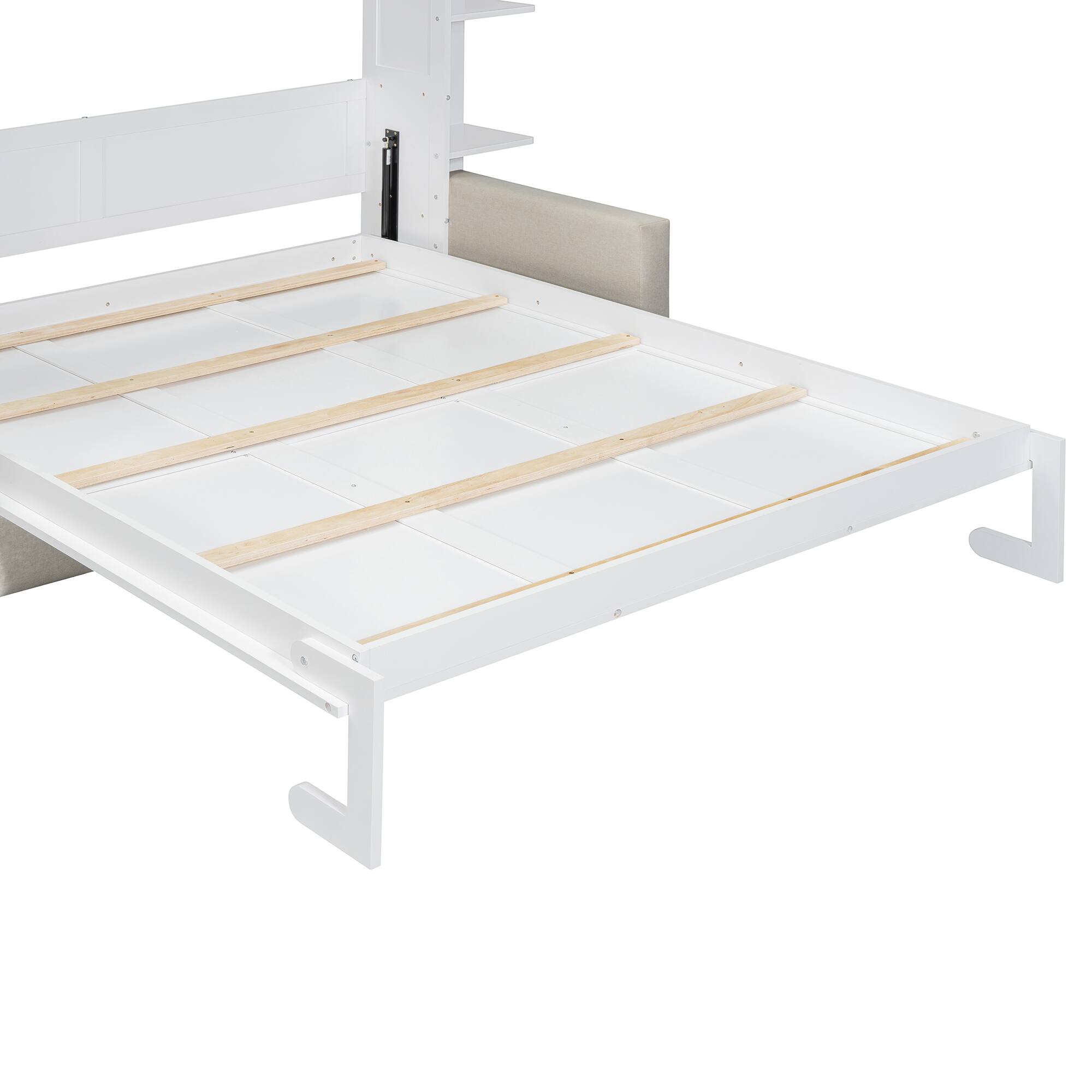 Alt View 10. Tiramisubest - Queen Size Murphy Wall Bed with Sofa, White, 87" L x 90" W x 88" H, 332 lbs, Space-Saving - White.