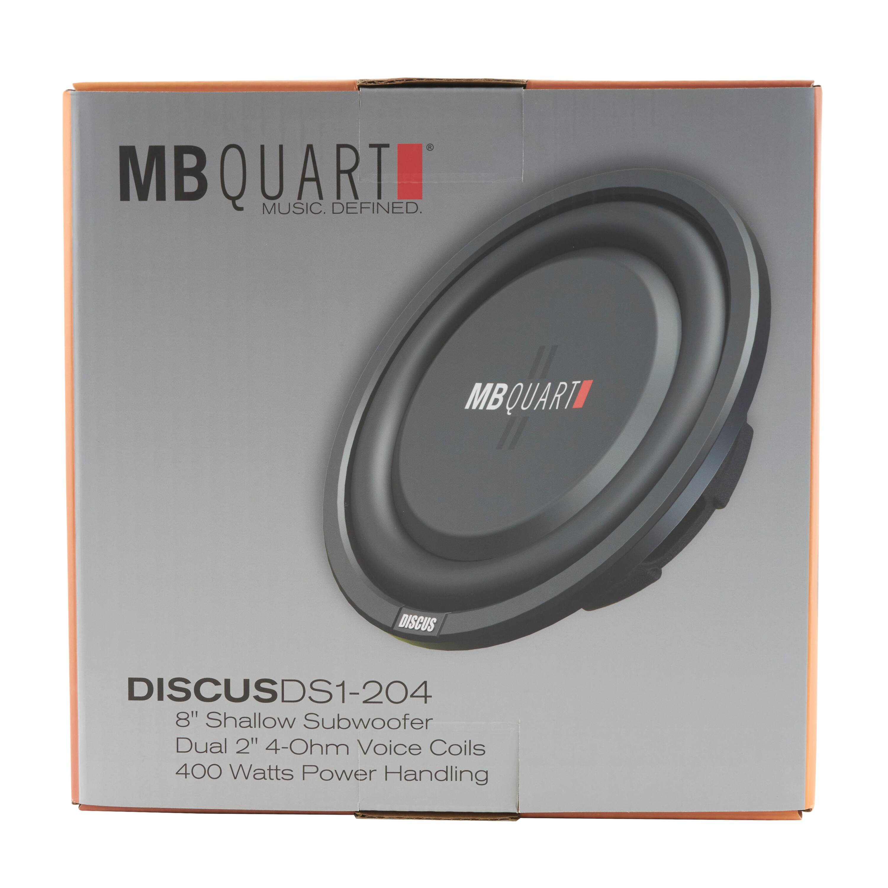 MBQUART  
MUSIC. DEFINED.  

DISCUSDS1-204  
8" Shallow Subwoofer  
Dual 2" 4-Ohm Voice Coils  
400 Watts Power Handling