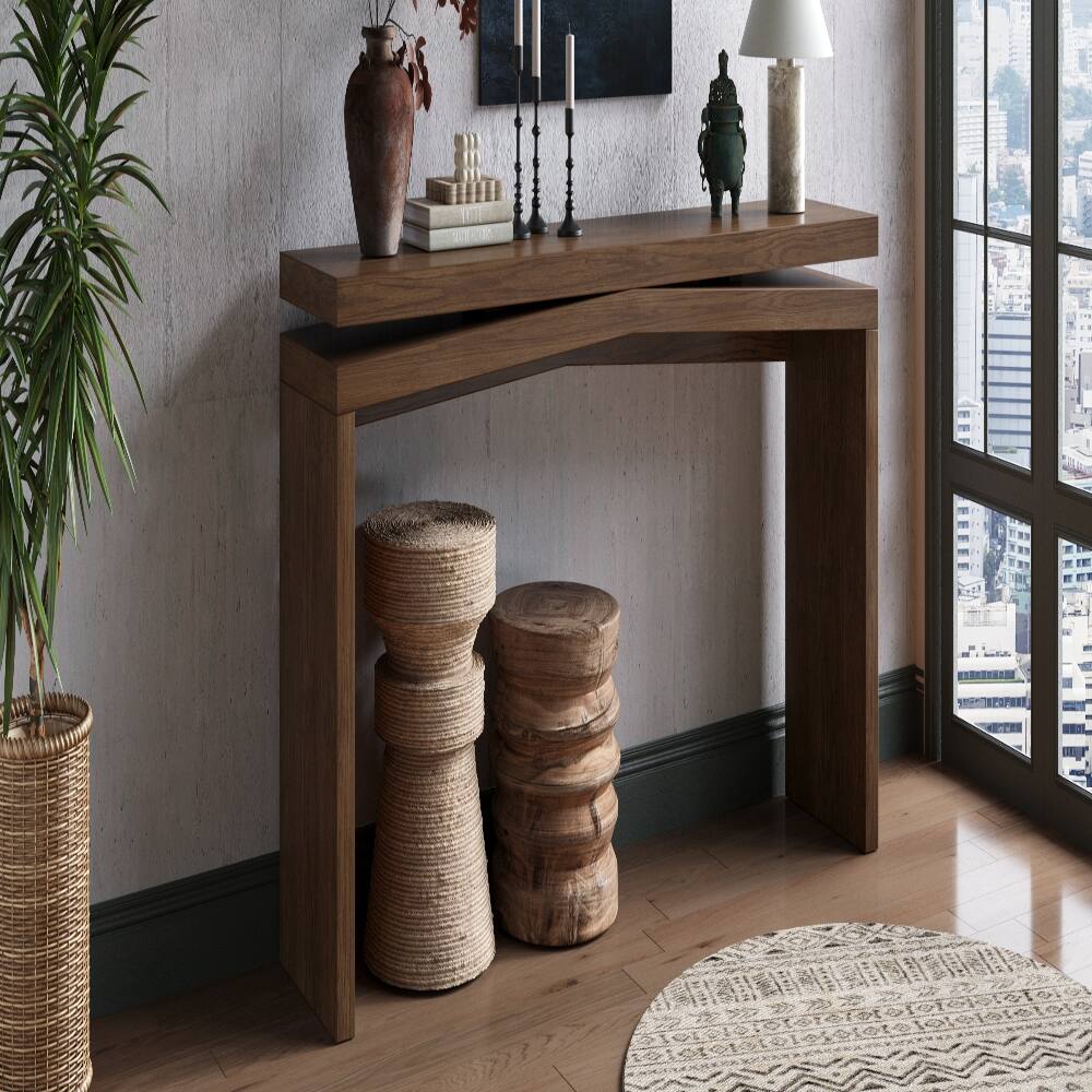 Alt View 2. Loheer - Loheer 65-Inch Solid Wood Veneer Console Table, Long Farmhouse Entryway Sofa Table, Rustic Brown - Deep Rustic Brown.