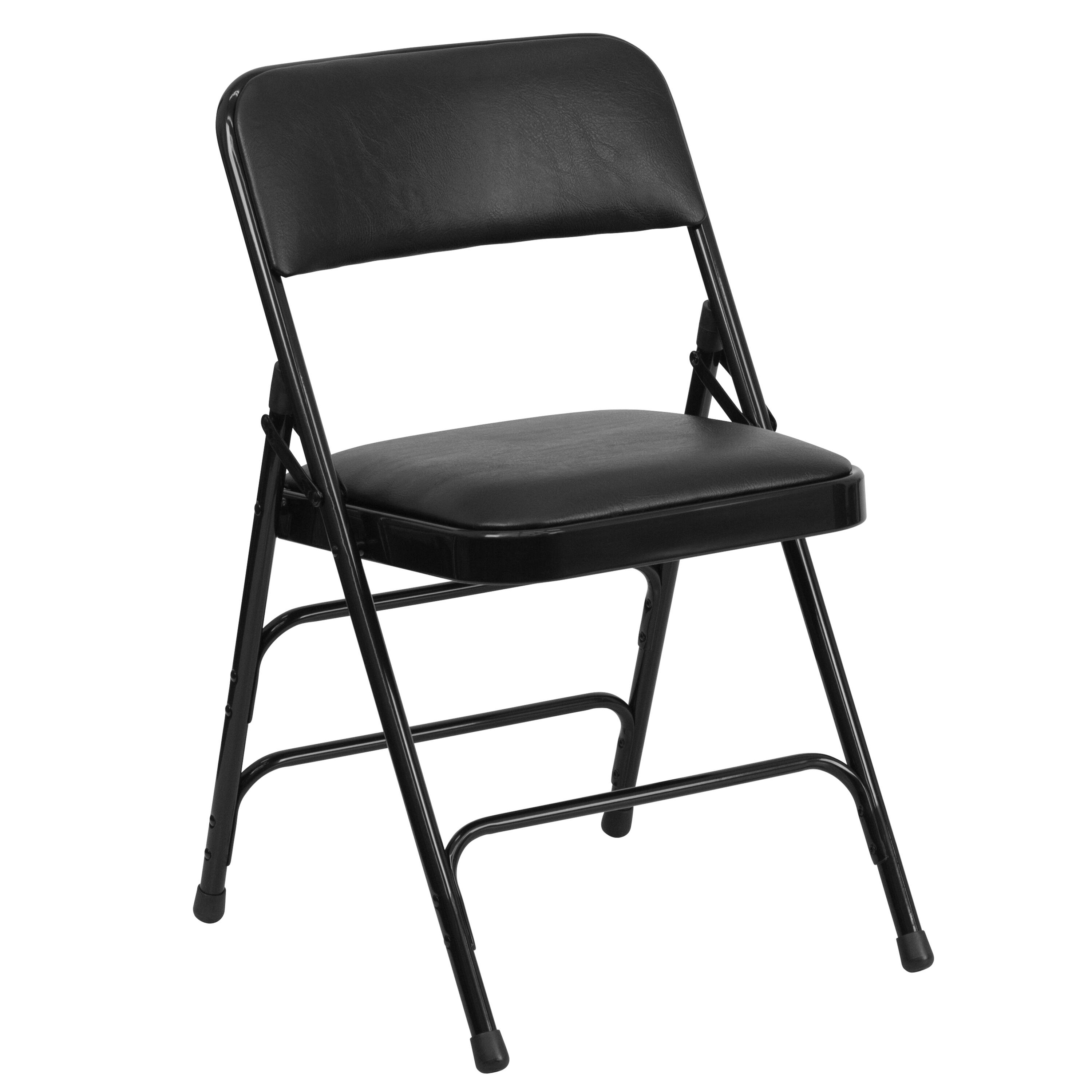 Alt View 8. Emma + Oliver - 4 Pack Home & Office Portable Party Events Padded Metal Folding Chair - Black Vinyl/Black Frame.