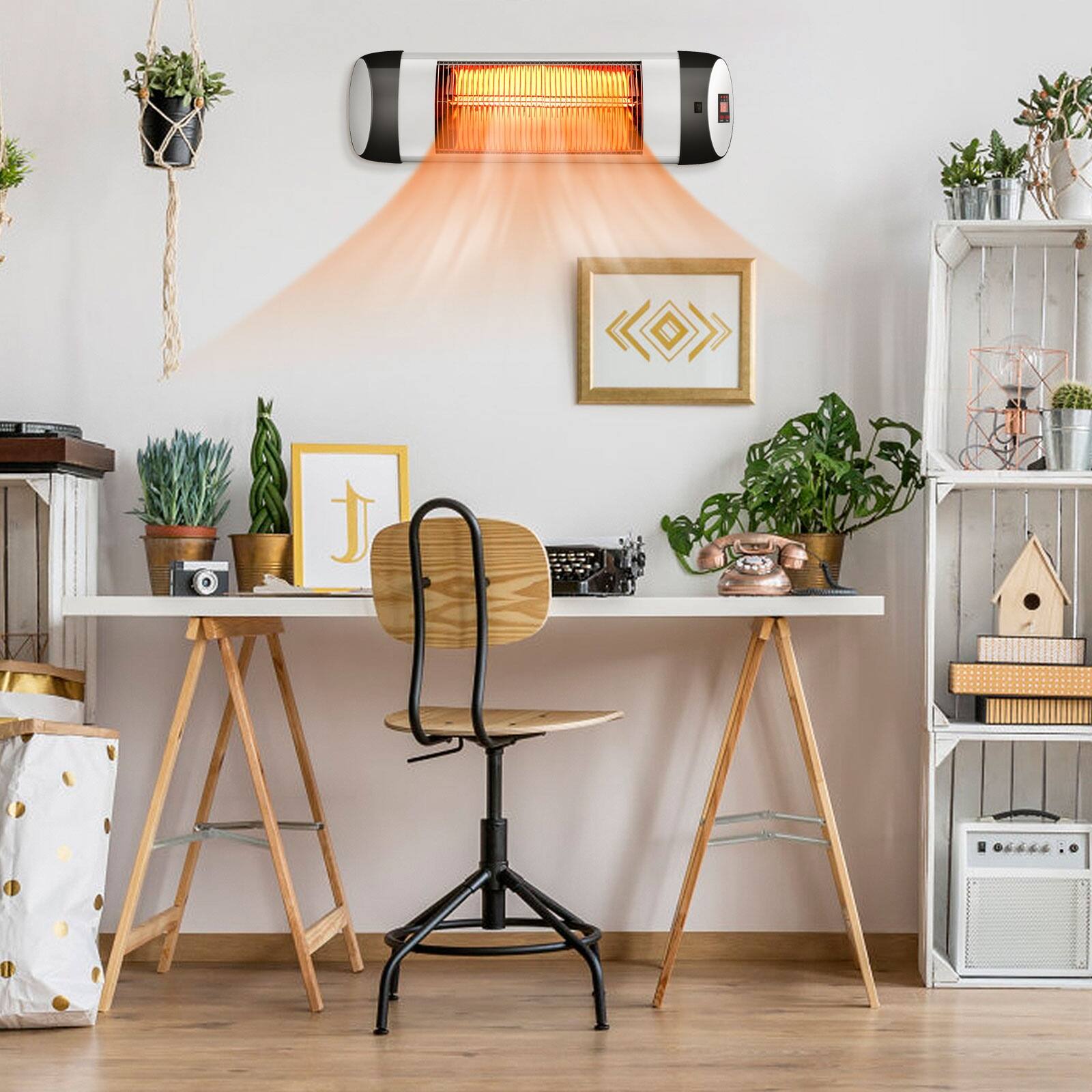 Alt View 1. HONGGE - Wall Mounted Infrared Electric Heater with Remote and Timer - Silver.