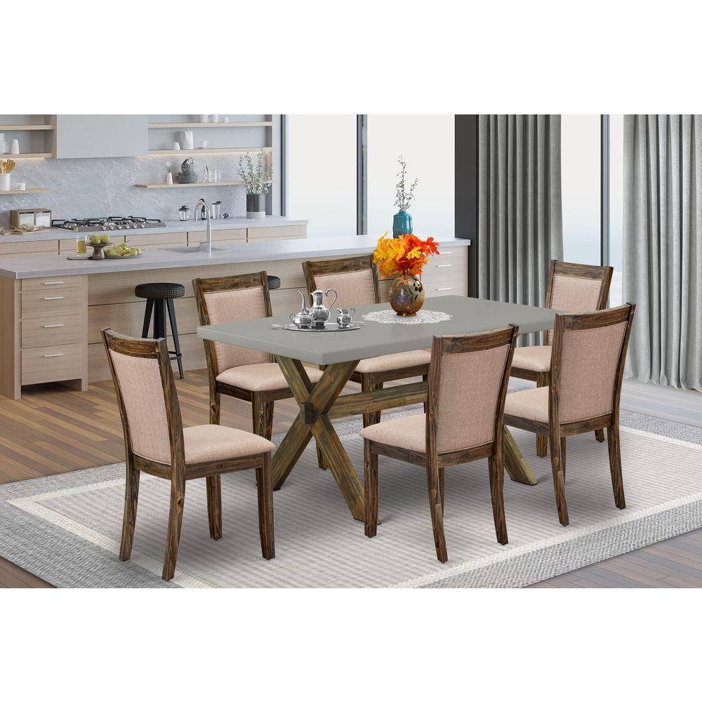 Angle. East West Furniture - East West Furniture 7 Piece Contemporary Modern Dining Set - A Cement Top Dinner Table with Trestle Base and 6 Dark - Multi-Color.
