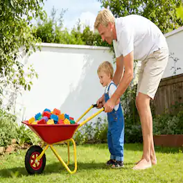 Loheer - Kids Metal Wheelbarrow Red Garden Cart for Toddlers 33LBS