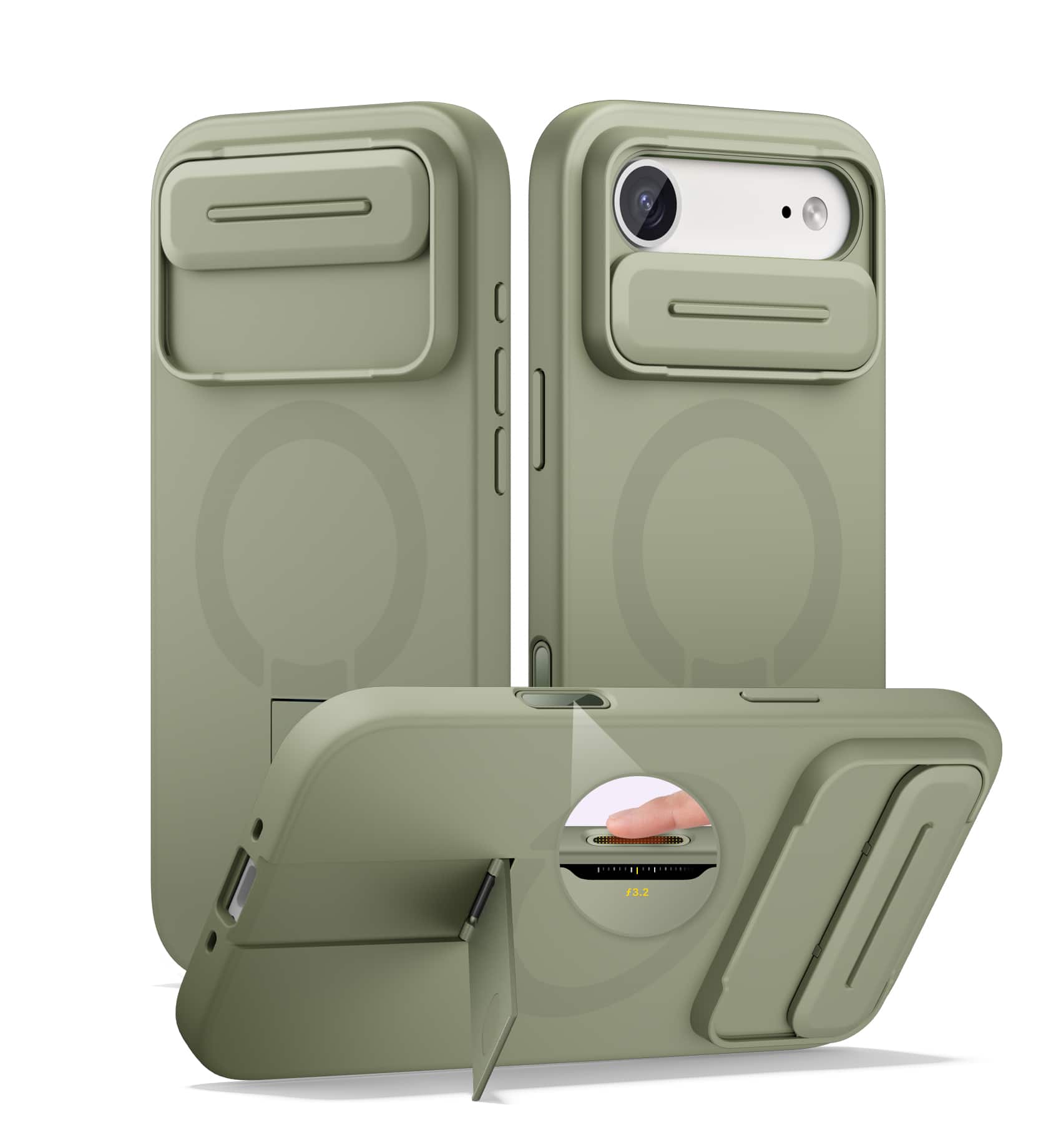 SURITCH - Bumper Case for iPhone Air with Camera Slide Cover, Compatible with MagSafe,Kickstand, Shockproof Slim Protective Cover - Khaki Green
